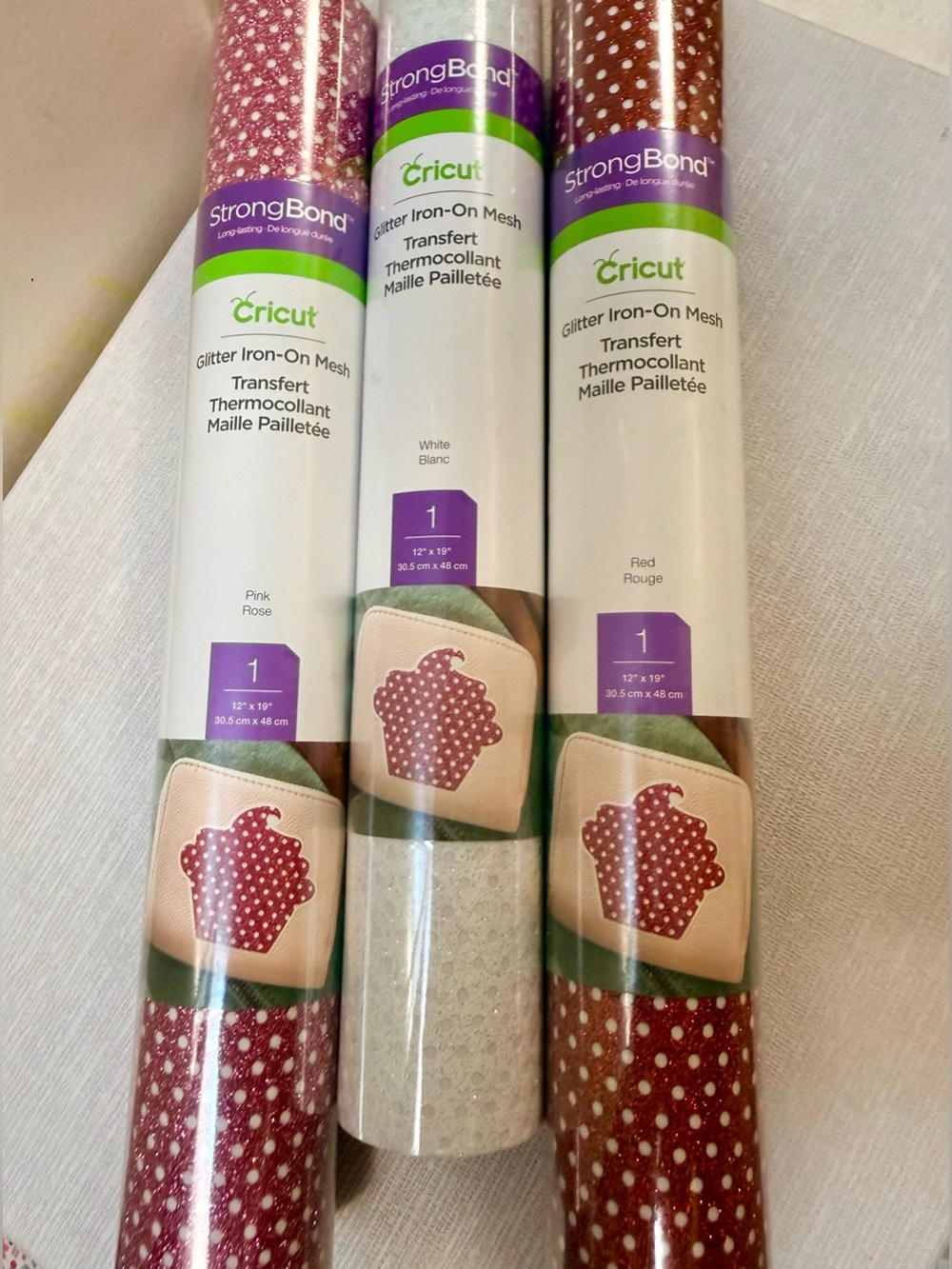Cricut Glitter Iron-On Mesh Transfer Rolls - Pink, White, Red